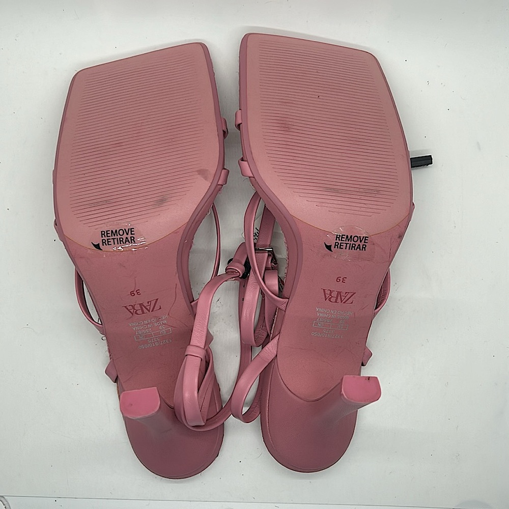 Zara Sexy Light Pink Strappy Leather High Heels Shoes **Size 39/US 8** 🌸🌸 - Picture 6 of 9